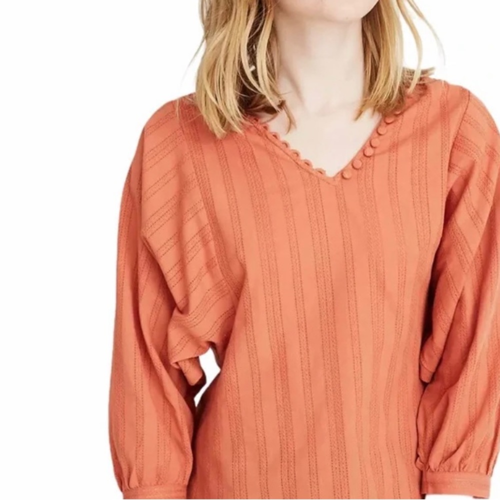 Madewell Raglan Peasant Boho Top Textural Stripe Rustic Orange Size Small